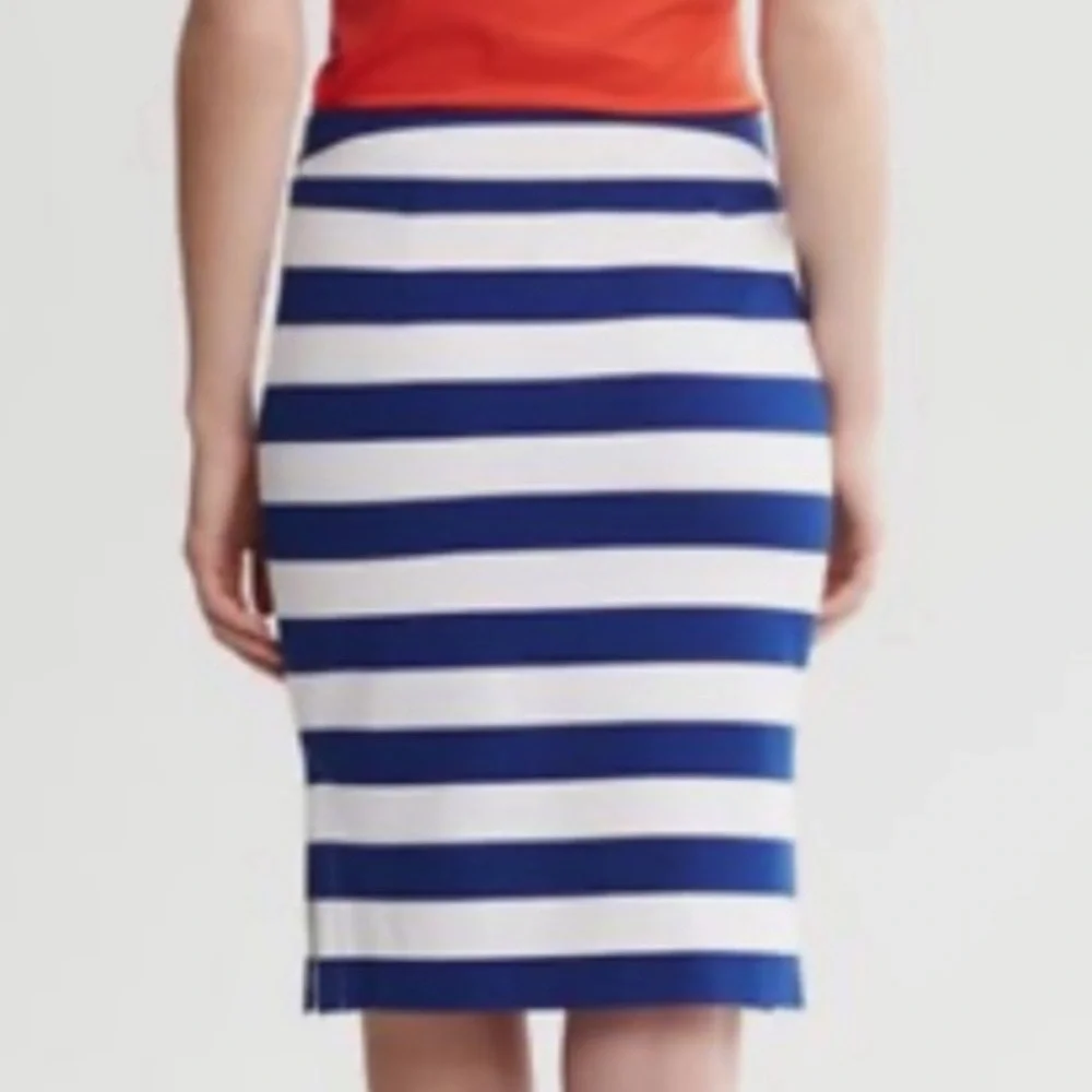 NWT Banana Republic Royal Blue & White Striped Ponte Knit Side Slit Pencil Skirt - Picture 4 of 16